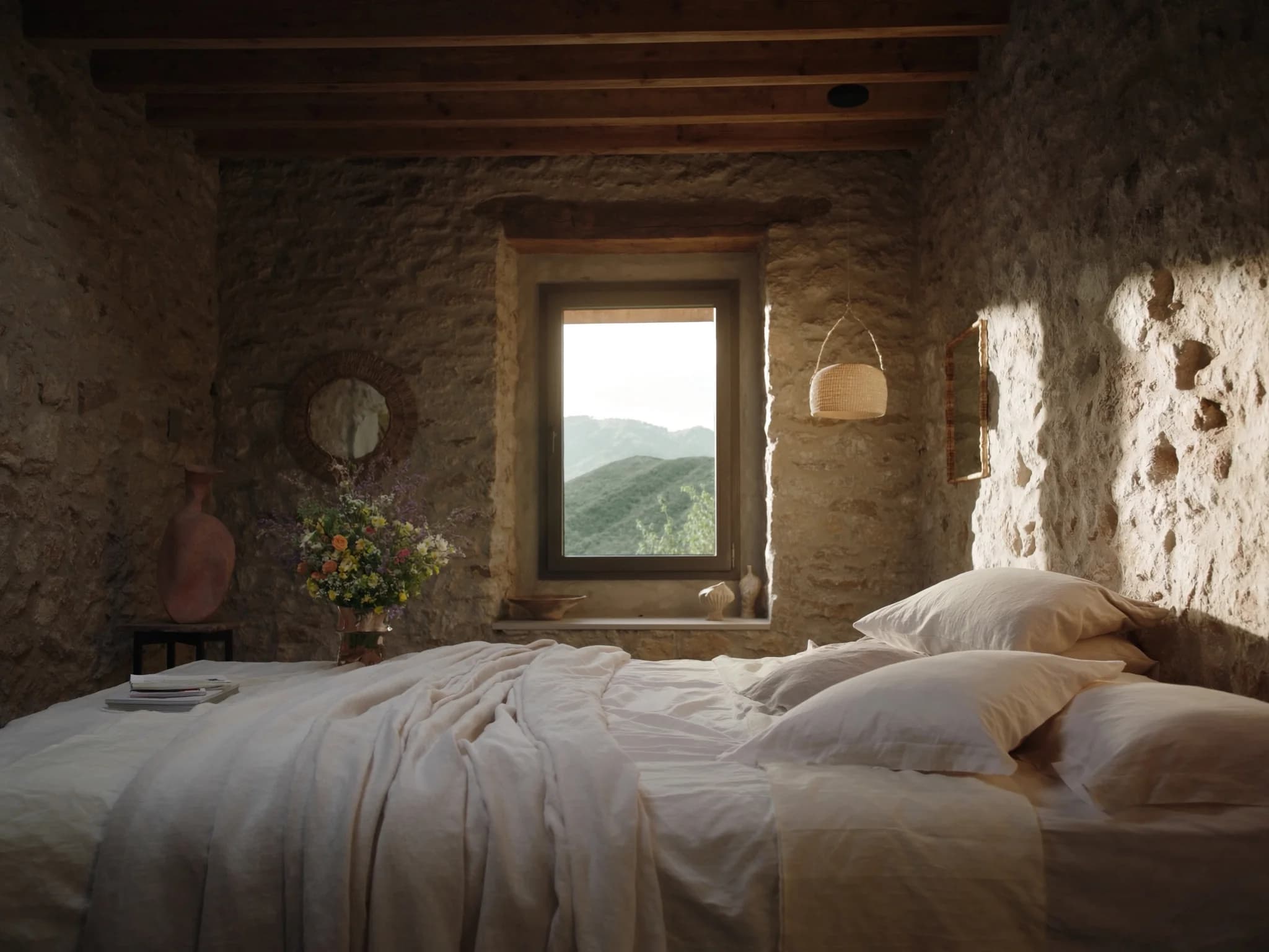 Camera Ulivo a Somnium — interni in pietra e lino